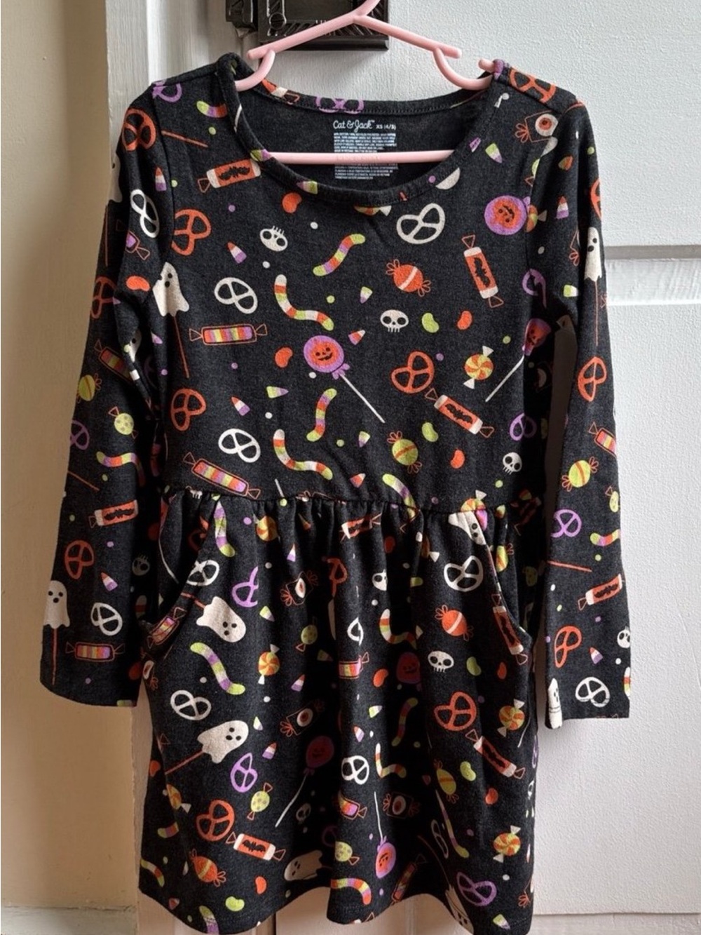 Cat & Jack Black Halloween Candy & Ghost Print Long-Sleeve Dress